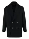 Giorgio Armani Lapel Collar Double-breasted Peacoat In Black