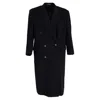 Giorgio Armani Double-breasted Overcoat In Navy Blue Wool In Black