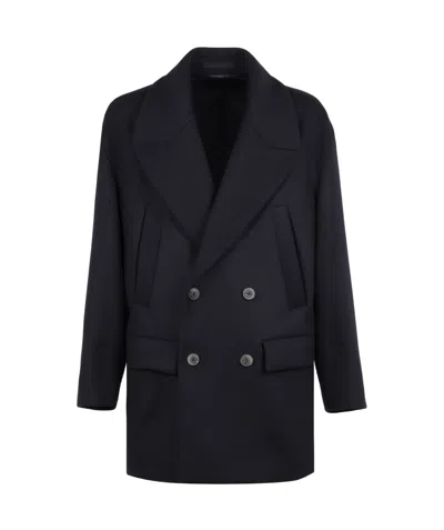 Giorgio Armani Double-breasted Short Coat In Black