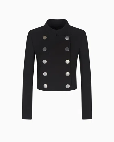 Giorgio Armani Double-breasted Short Jacket In Silk Crêpe Cady In Black
