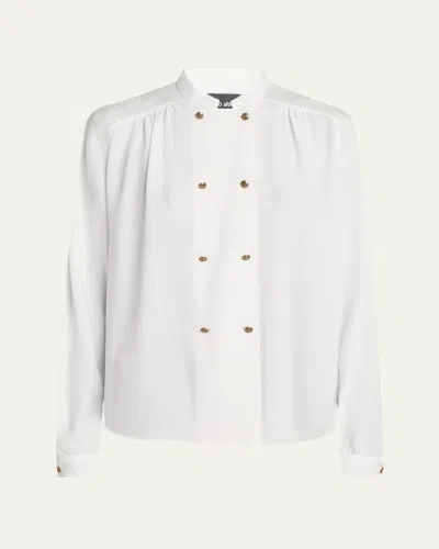Giorgio Armani Double-breasted Silk Blouse In White