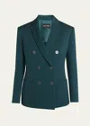 Giorgio Armani Double-breasted Stretch Wool Blazer Jacket In Dark Green