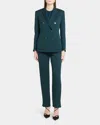 Giorgio Armani Double-breasted Stretch Wool Blazer Jacket In Dark Green