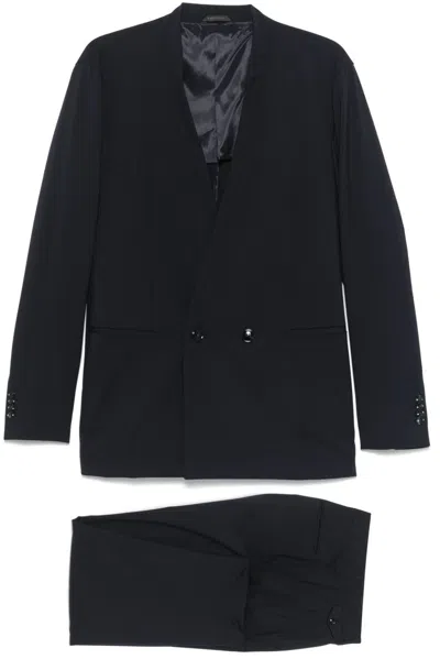 Giorgio Armani Double-breasted Suit In Blue