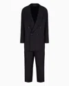 Giorgio Armani Double-breasted Suit In Virgin Wool Crêpe In Blue