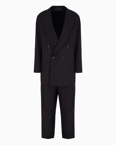 Giorgio Armani Double-breasted Suit In Virgin Wool Crêpe In Blue