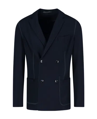 Giorgio Armani Double-breasted Suit Jacket In Blue