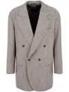 Giorgio Armani Double-breasted Textured Blazer In Grey
