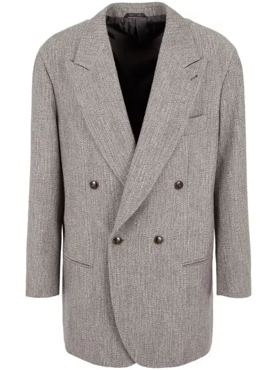 Giorgio Armani Double-breasted Textured Blazer In Gris