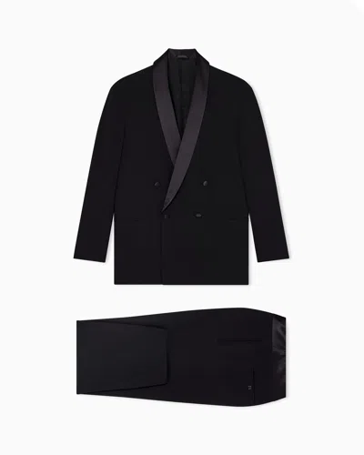 Giorgio Armani Double-breasted Tuxedo In Pure Virgin Wool Crêpe In Black