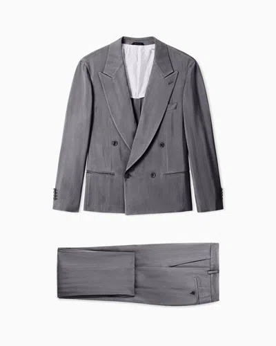 Giorgio Armani Double-breasted Viscose Suit In Gray