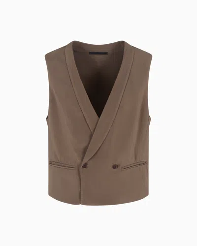 Giorgio Armani Double-breasted Viscose Waistcoat In Sand