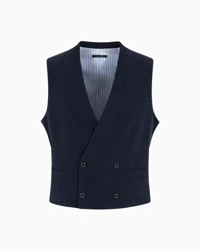 Giorgio Armani Double-breasted Waistcoat In Virgin Wool And Silk In Blue