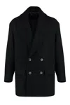 Giorgio Armani Lapel Collar Double-breasted Peacoat In Black