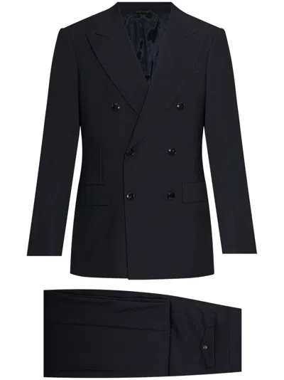Giorgio Armani Double-breasted Wool Suit In Blue