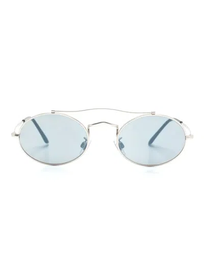 Giorgio Armani Double-bridge Round-frame Sunglasses In Silver