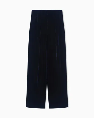 Giorgio Armani Double-darted Velvet Trousers In Blue