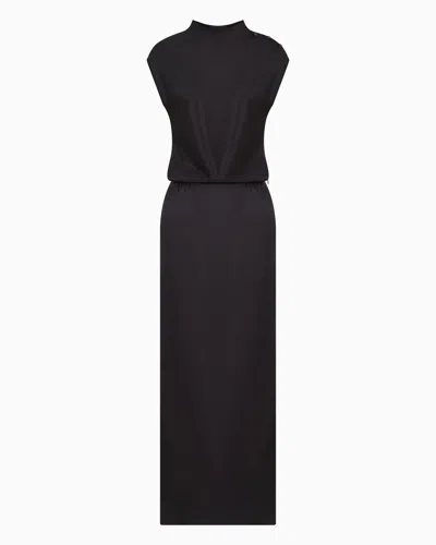 Giorgio Armani Double-faced Silk-satin Long Dress In Black