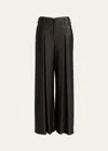 Giorgio Armani Double Jersey Flowy Pleated Trousers In Brown