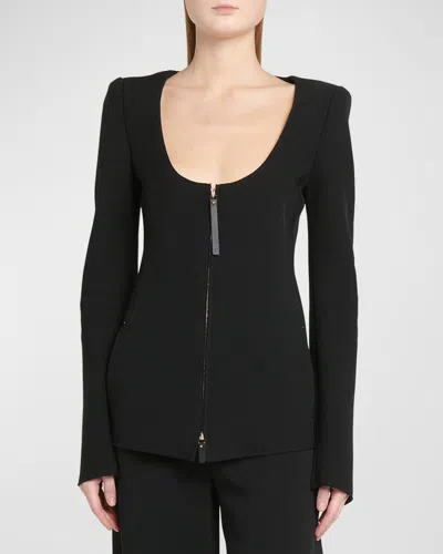 Giorgio Armani Double-jersey Virgin Wool Zip Jacket In Solid Black
