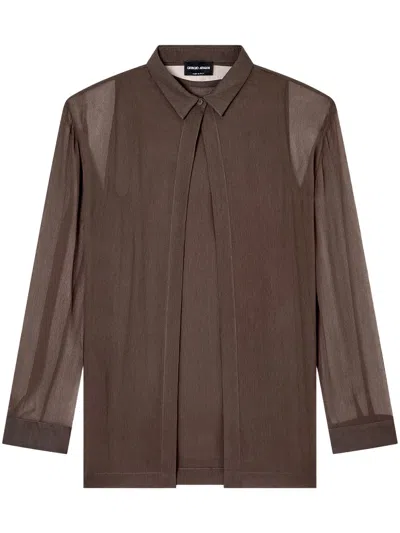 Giorgio Armani Double-layer Silk Top In Brown