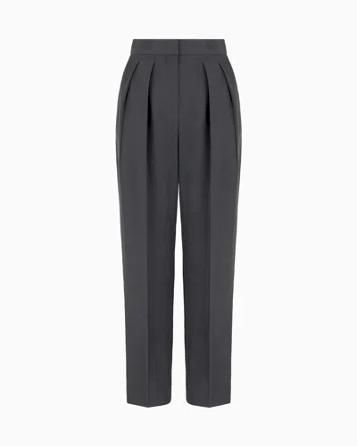Giorgio Armani Double-pleat, Silk-shantung Trousers In Gray