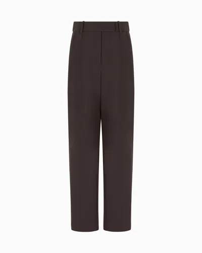 Giorgio Armani Double-pleat Trousers In Stretch Virgin Wool In Brown