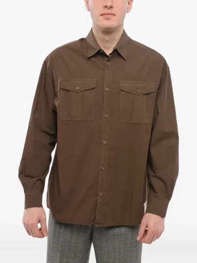 Giorgio Armani Double-pocket Long-sleeve Shirt In Brown