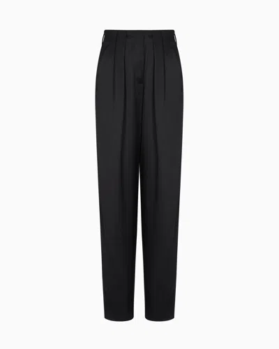 Giorgio Armani Double-sided Silk-satin Two-pleat Trousers In Black