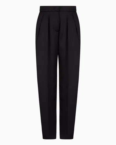 Giorgio Armani Double-sided Silk-satin Two-pleat Trousers In Black