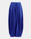 Giorgio Armani Double Silk Satin Pleated Midi Skirt In Blue