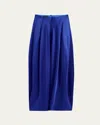 Giorgio Armani Double Silk Satin Pleated Midi Skirt In Blue