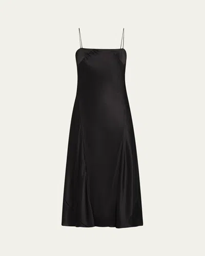 Giorgio Armani Double Silk Satin Spaghetti-strap Midi Dress In Black
