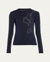 Giorgio Armani Double-stitch Viscose Embroidered Knit Top In Navy