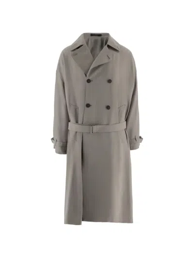 Giorgio Armani Trench Doppiopetto Over In Rasetto Effetto Pelle In Multi