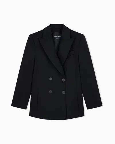 Giorgio Armani Double-breasted Blazer In Double Wool With Peak Lapels In Black