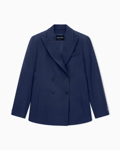 Giorgio Armani Double-breasted Blazer In Double Wool With Peak Lapels In Blue