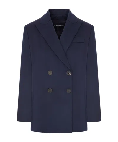Giorgio Armani Double-breasted Wool Blazer With Peak Lapel In Multi