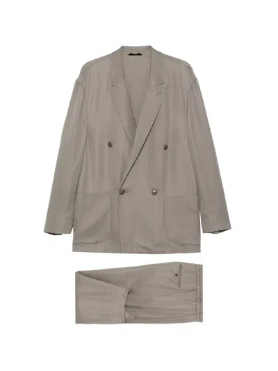 Giorgio Armani Double-breasted Herringbone Suit In Gray