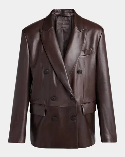 Giorgio Armani Double-breasted Leather Jacket In Brown