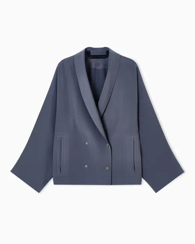 Giorgio Armani Double-breasted Pea Coat In Technical Cady In Gray