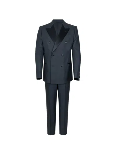 Giorgio Armani Double-breasted Peak-lapel Suit In Blue