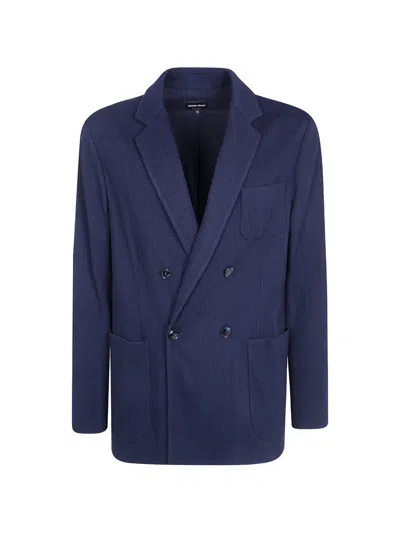 Giorgio Armani Double Breasted Slim Fit Tailored Jacket In Blue