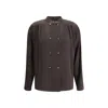 Giorgio Armani Women Doublebreasted Silk Shirt In Brown