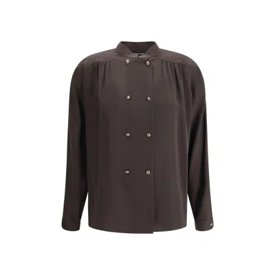 Giorgio Armani Women Doublebreasted Silk Shirt In Brown