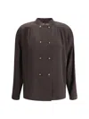 Giorgio Armani Women Doublebreasted Silk Shirt In Brown