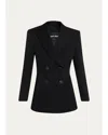 Giorgio Armani Double-breasted Slim Wool Blazer In Solid Black