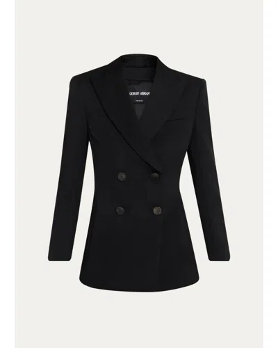 Giorgio Armani Double-breasted Slim Wool Blazer In Solid Black