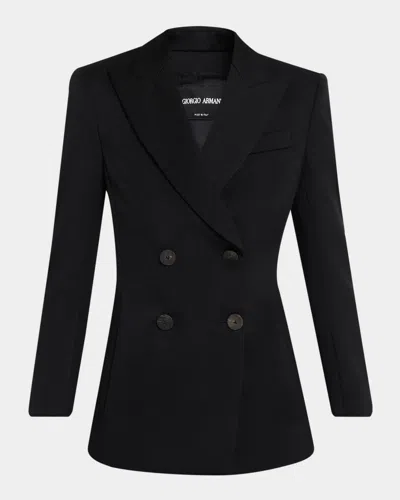 Giorgio Armani Double-breasted Slim Wool Blazer In Solid Black