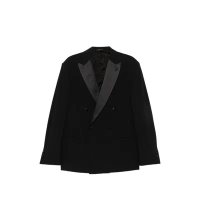 Giorgio Armani Double-breasted Wool Blazer In Black